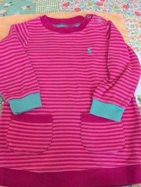 Girls Pink Stripe Long-Sleeve Tunic Top with Teal Accents